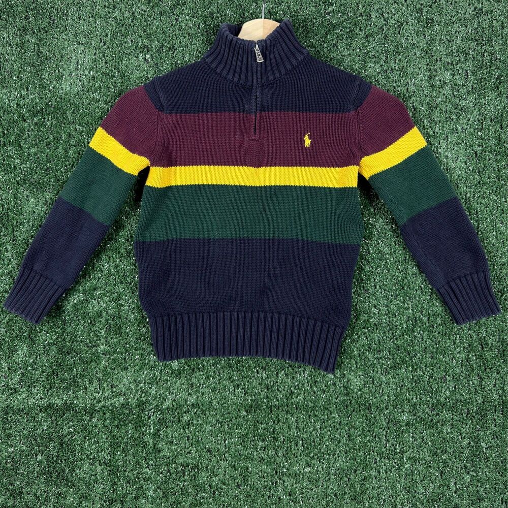 Polo Ralph Lauren Boys Quarter Zip Sweater Size 6 Multicolor Striped Cotton